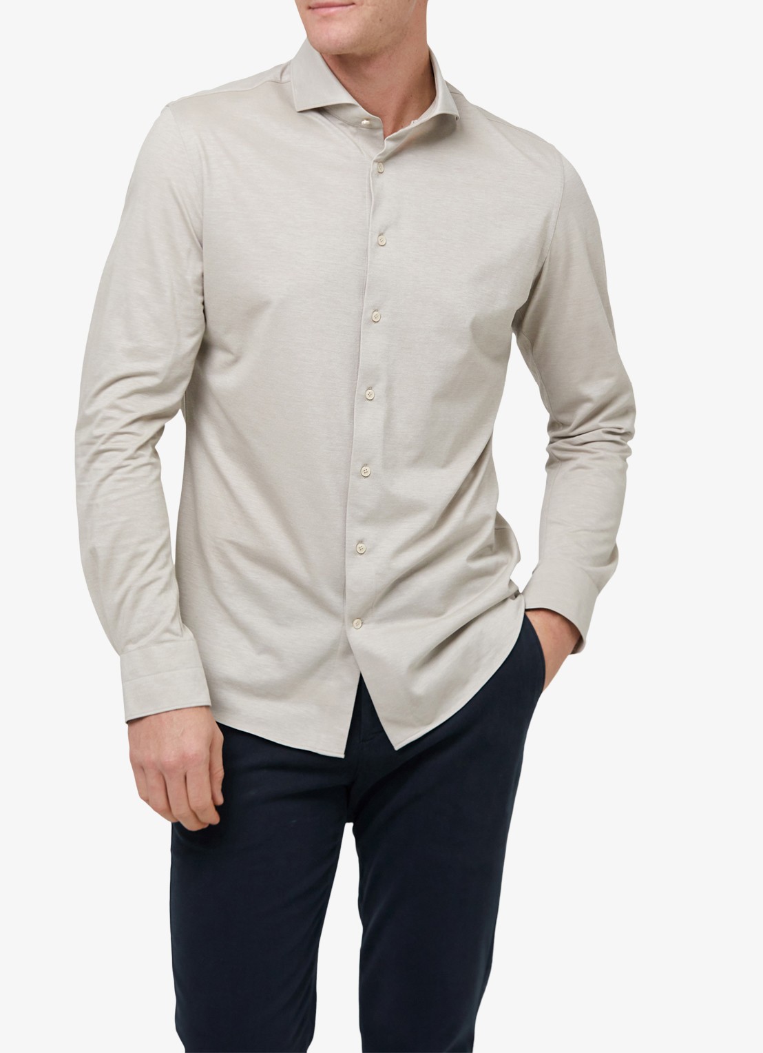 Profuomo Slim fit Japanese knitted shirt - detail 4 donkerbeige