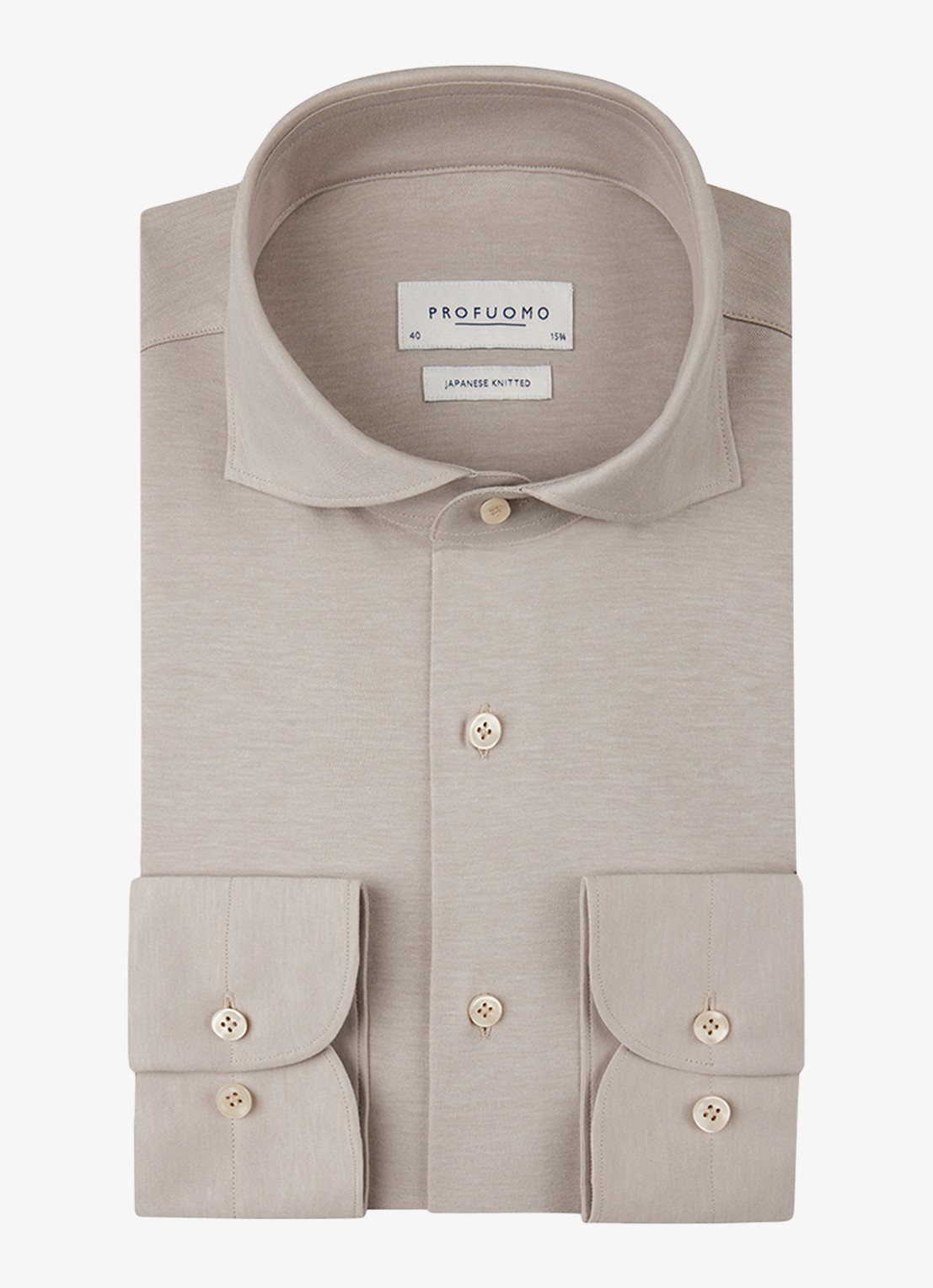 Profuomo Slim fit Japanese knitted shirt - voorkant 2 donkerbeige