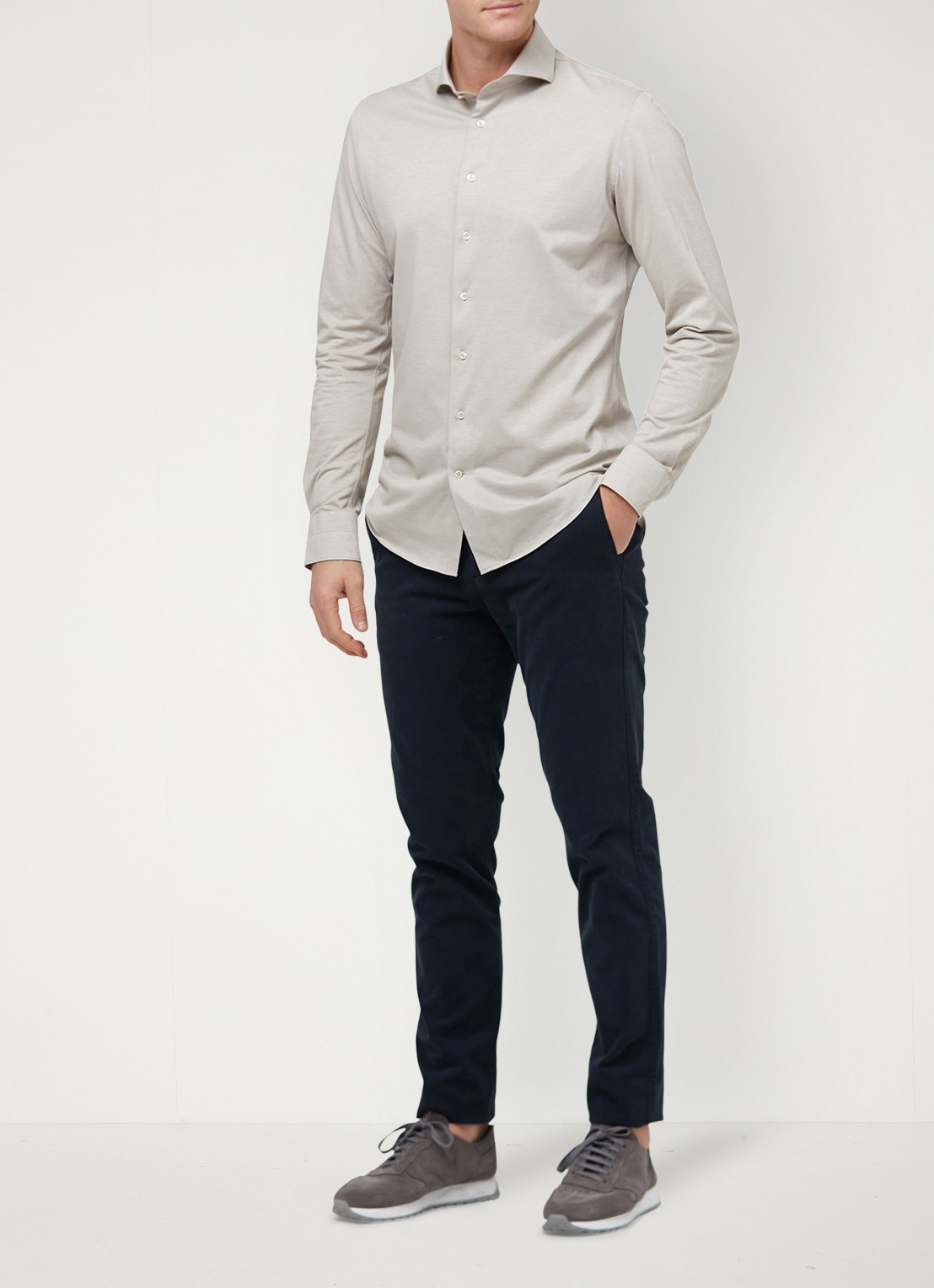 Profuomo Slim fit Japanese knitted shirt - voorkant 3 donkerbeige
