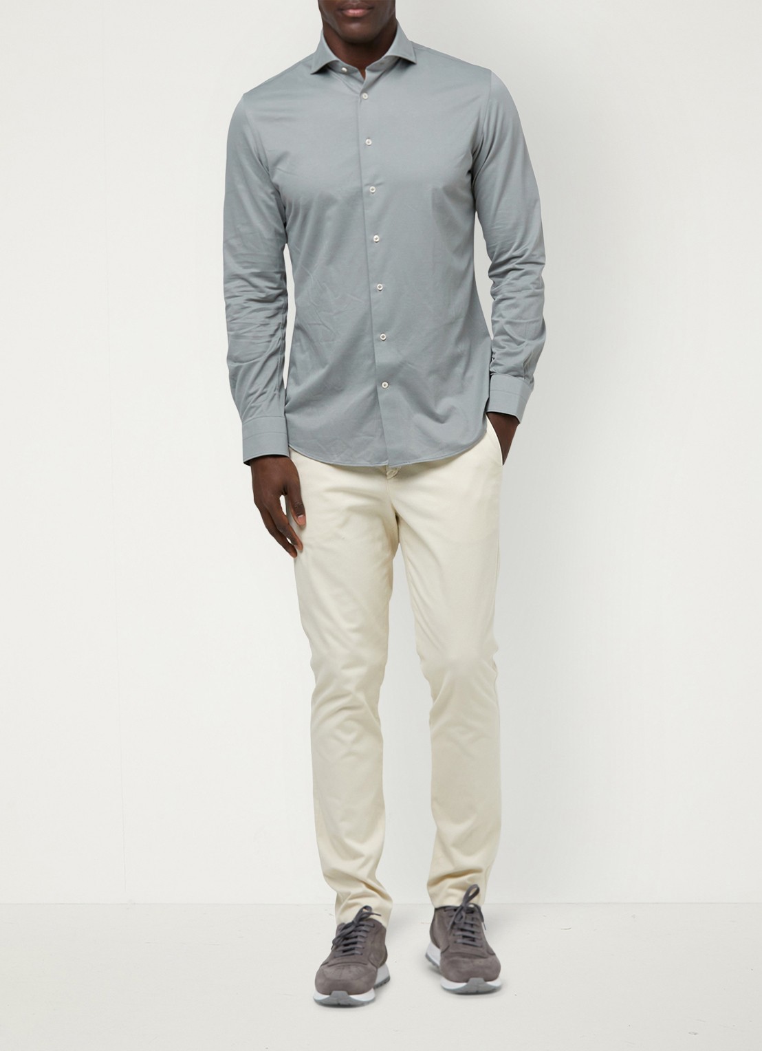 Profuomo Slim fit Japanese knitted shirt - voorkant 2 groen