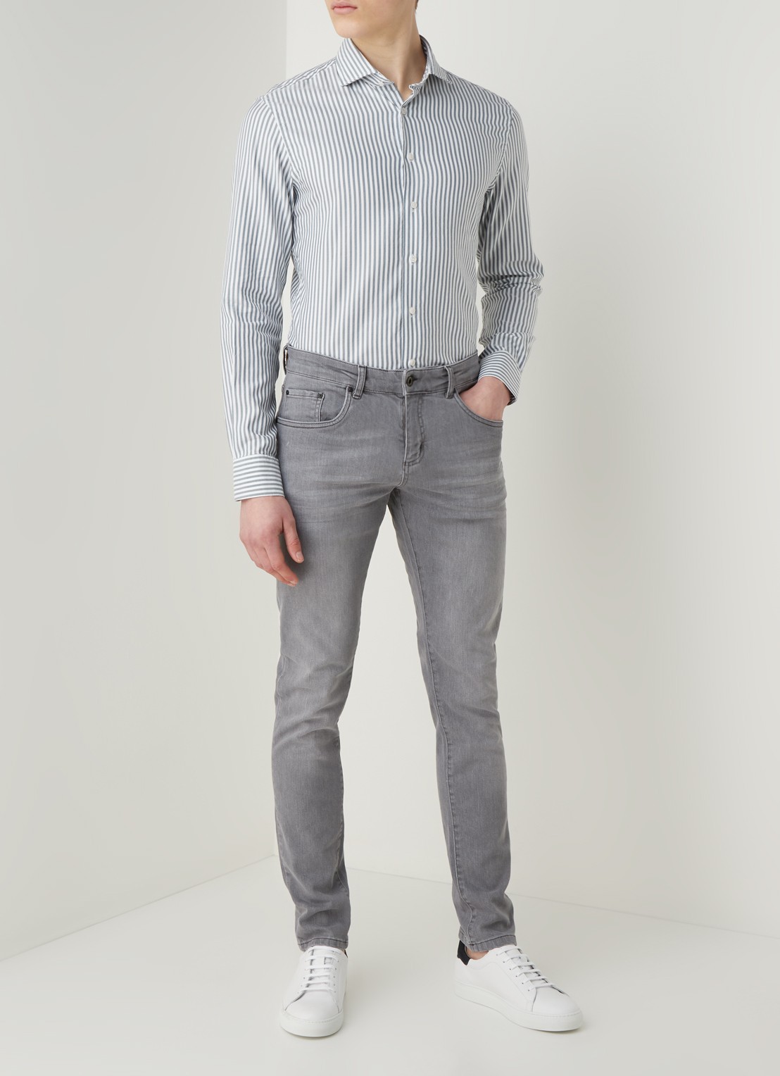 Profuomo Slim fit jeans met stretch  - voorkant 6 middengrijs