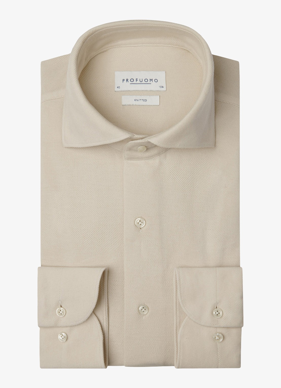 Profuomo Slim fit knitted shirt overhemd - voorkant zand