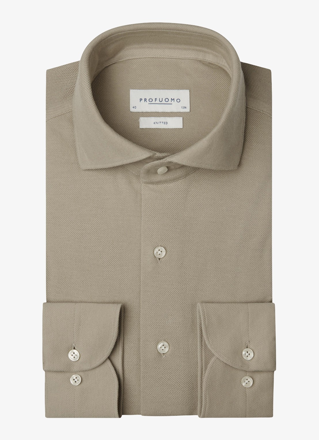 Profuomo Slim fit knitted shirt overhemd - voorkant beige