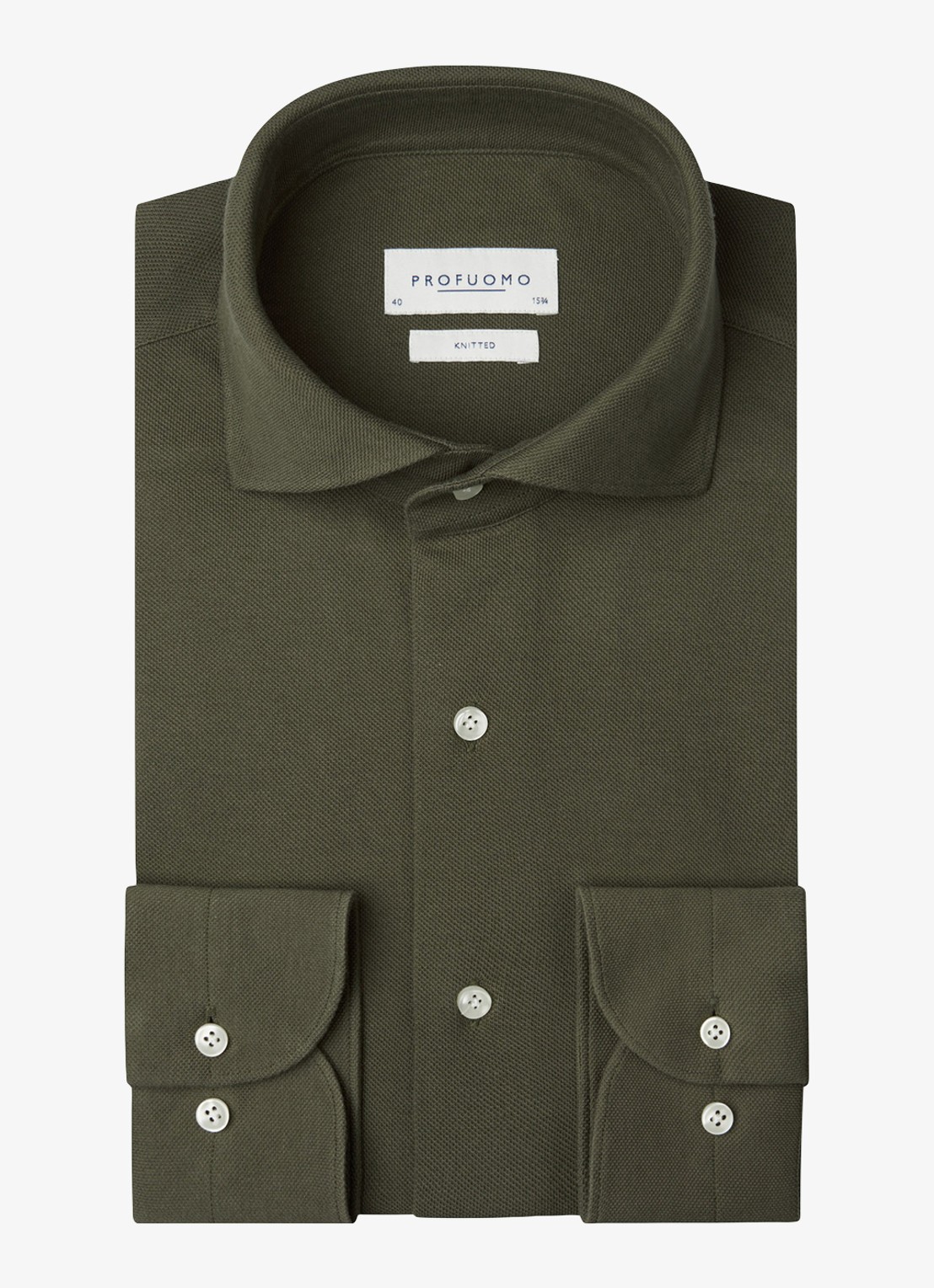 Profuomo Slim fit knitted shirt overhemd - voorkant groen