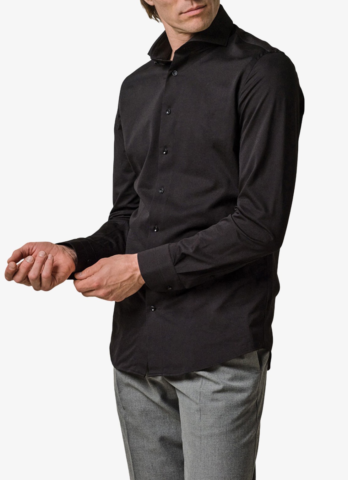 Profuomo Slim fit overhemd in katoenblend - detail 4 zwart