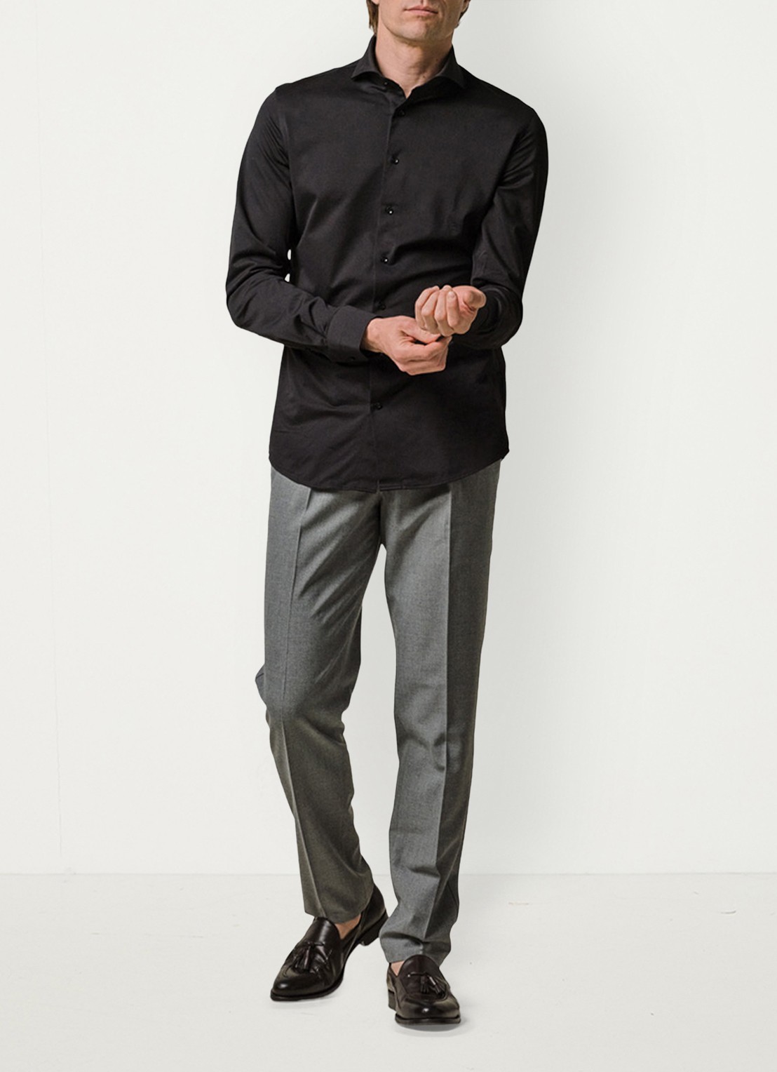 Profuomo Slim fit overhemd in katoenblend - voorkant 3 zwart
