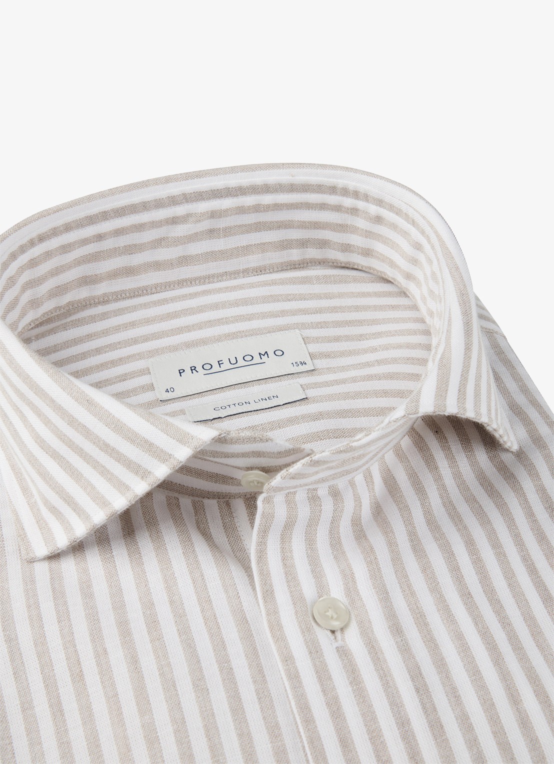 Profuomo Slim fit overhemd in linnenblend met streepprint - detail beige