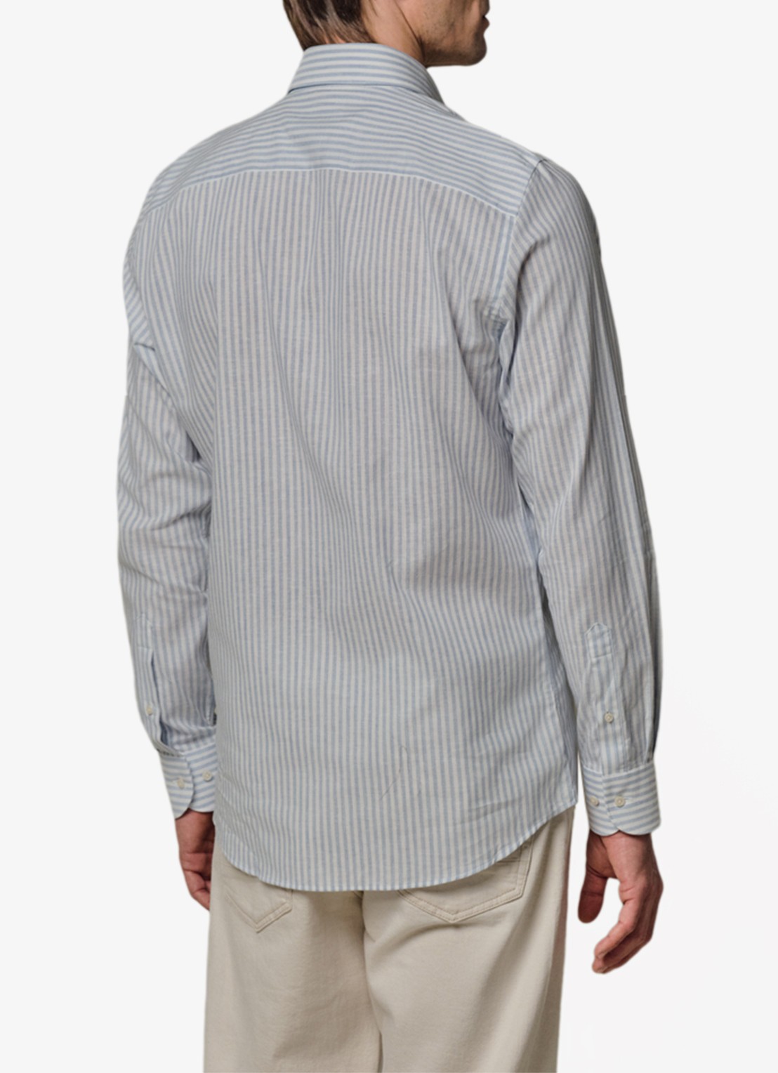 Profuomo Slim fit overhemd in linnenblend met streepprint - achterkant 3 blauw
