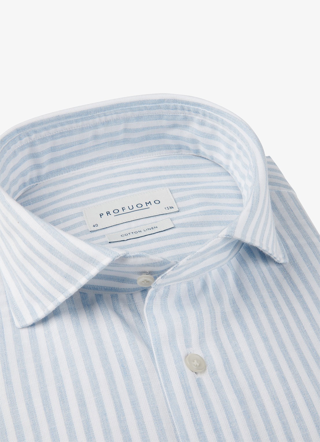 Profuomo Slim fit overhemd in linnenblend met streepprint - detail 6 blauw