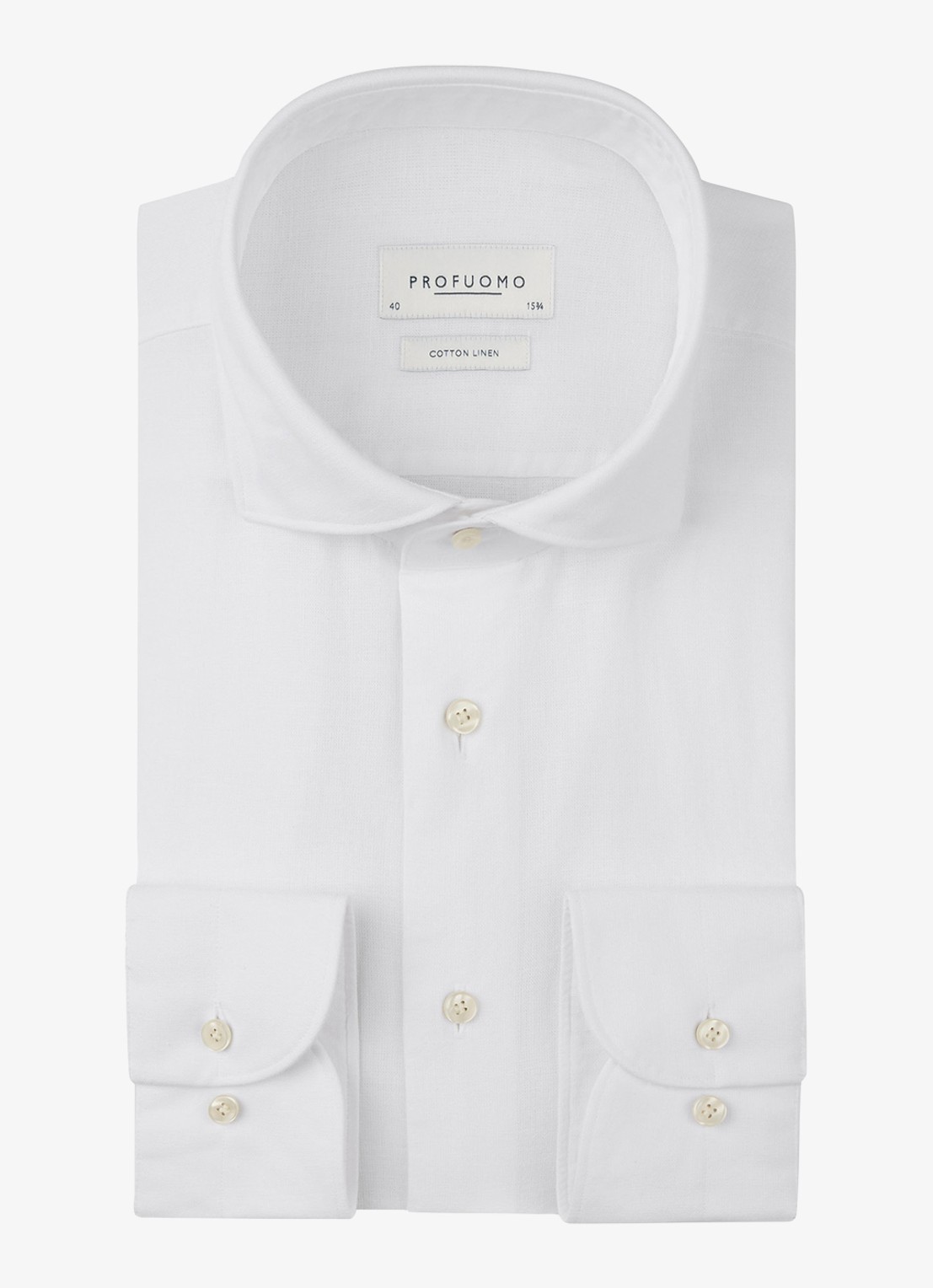 Profuomo Slim fit overhemd in linnenblend - voorkant wit