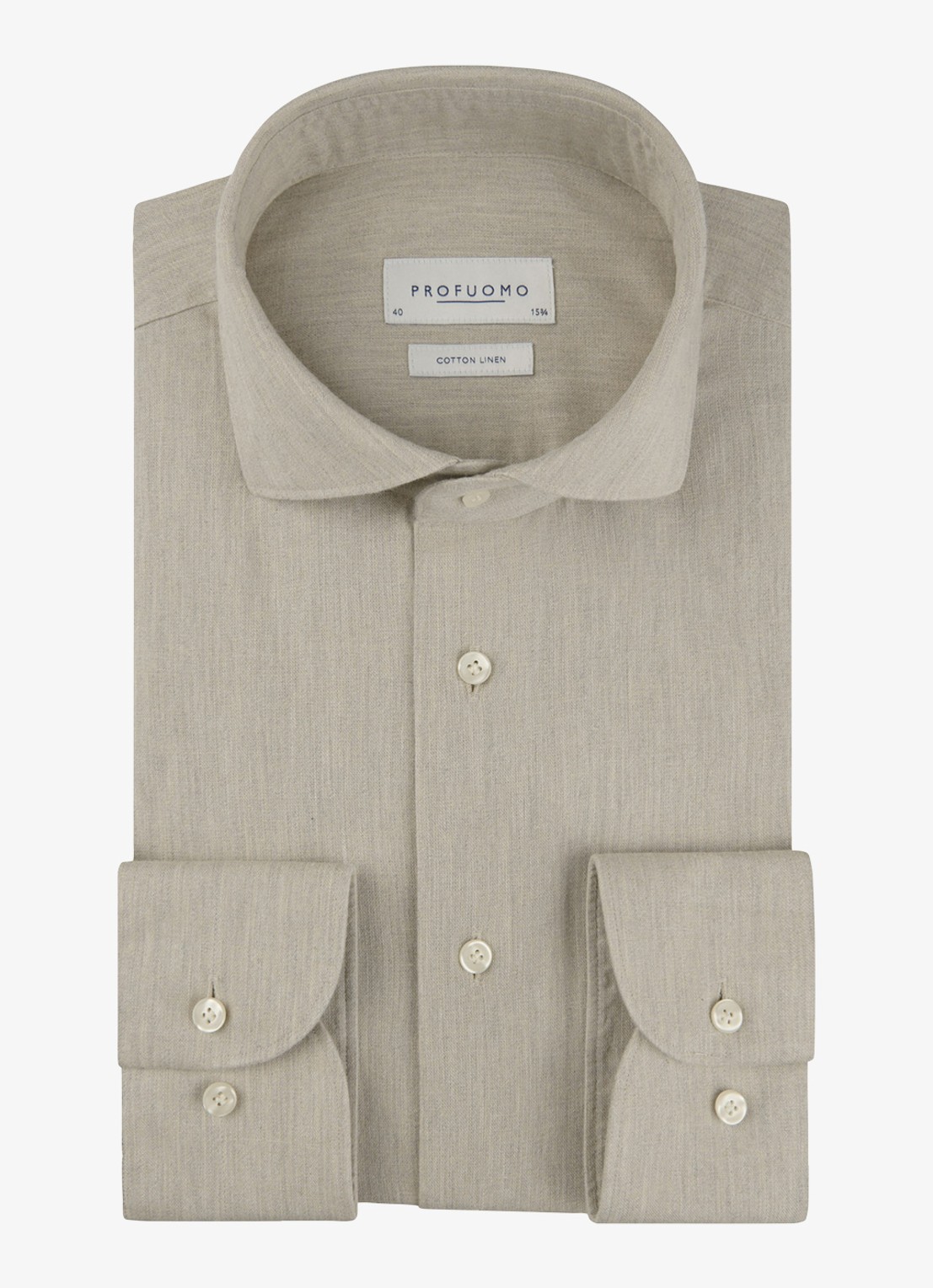 Profuomo Slim fit overhemd in linnenblend - voorkant 4 beige