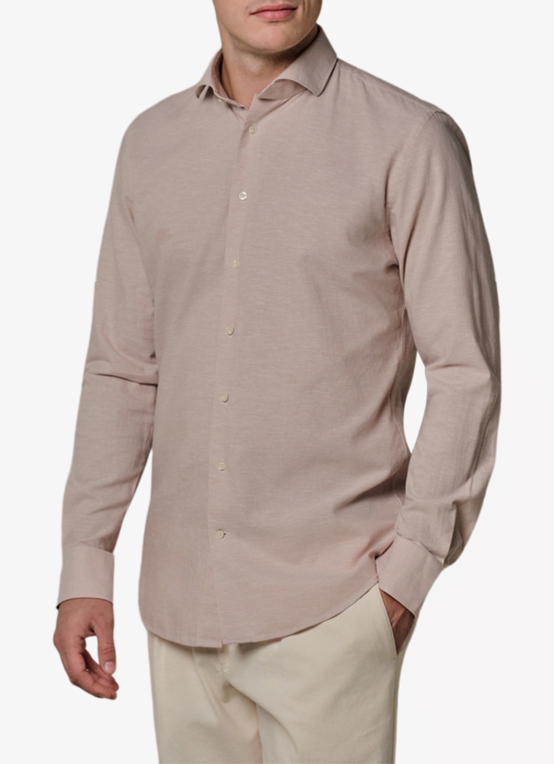 Profuomo Slim fit overhemd in linnenblend - detail 4 roze