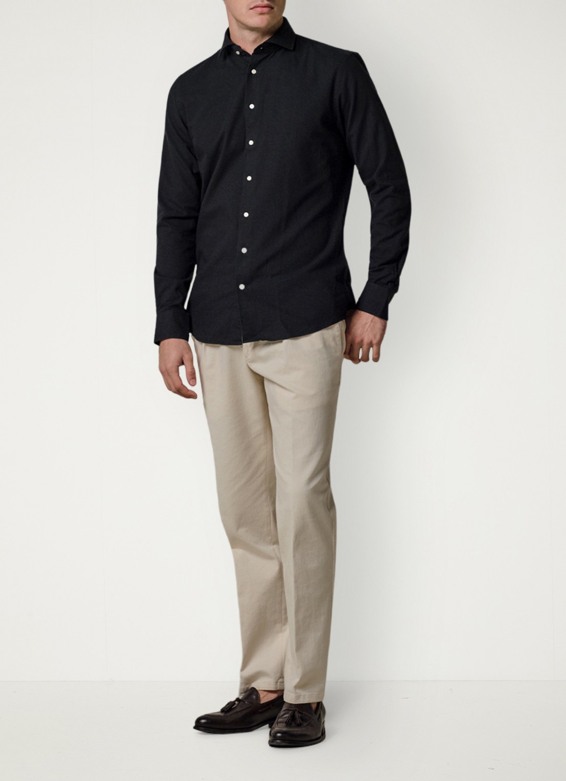Profuomo Slim fit overhemd in linnenblend - voorkant 3 donkerblauw