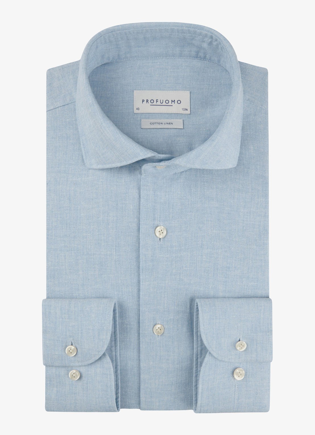 Profuomo Slim fit overhemd in linnenblend - voorkant lichtblauw