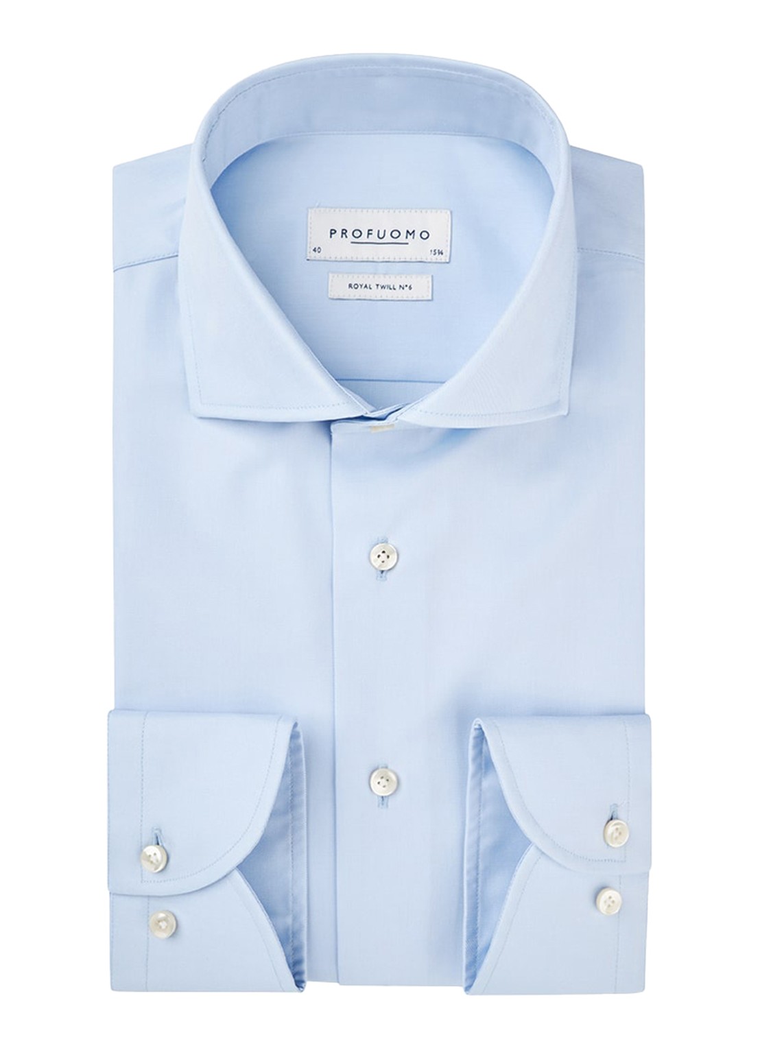 Profuomo Slim fit overhemd met cutaway kraag - voorkant 2 blauw