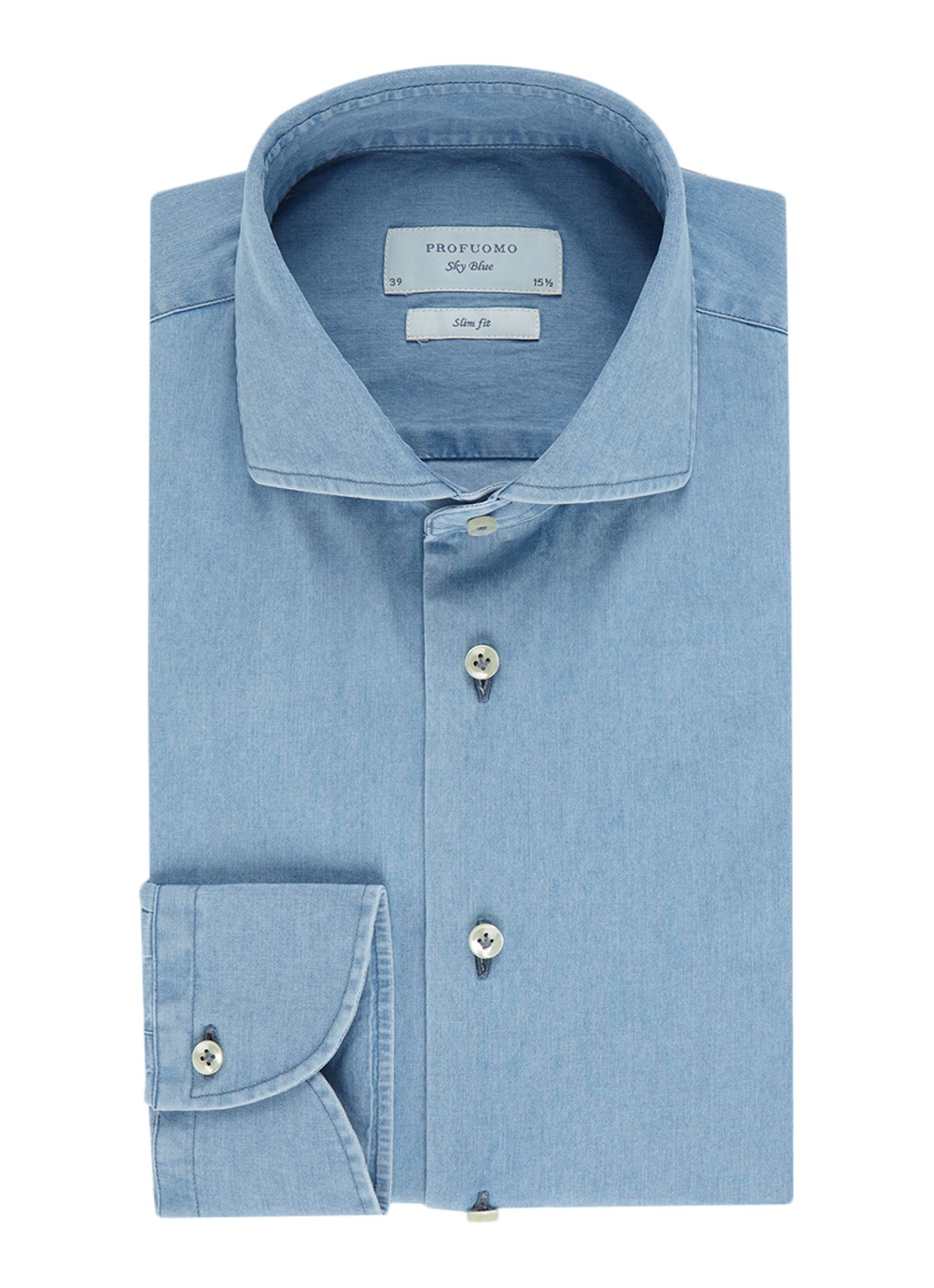 Profuomo Slim fit overhemd met denim look - voorkant indigo
