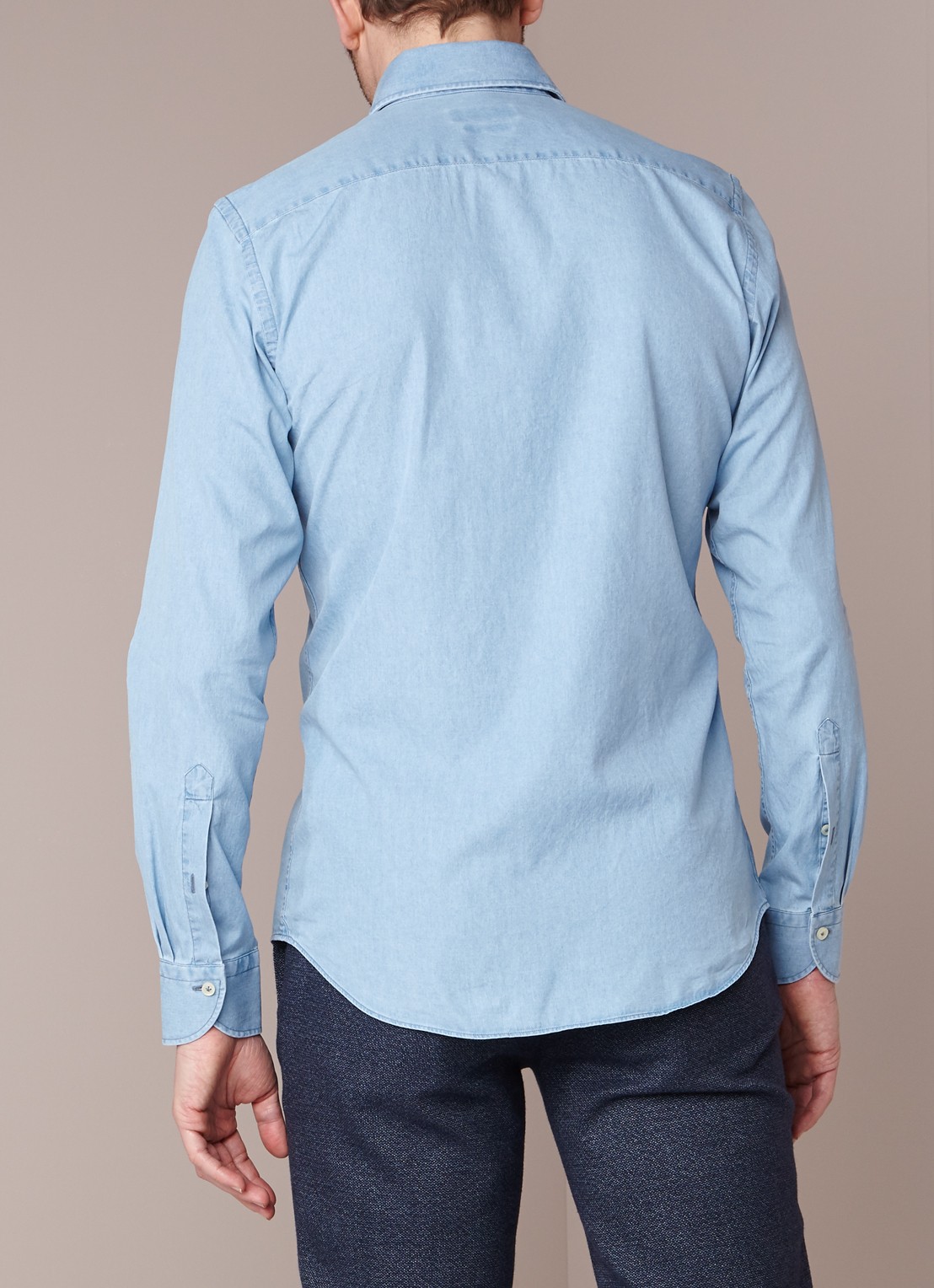 Profuomo Slim fit overhemd met denim look - achterkant 4 indigo