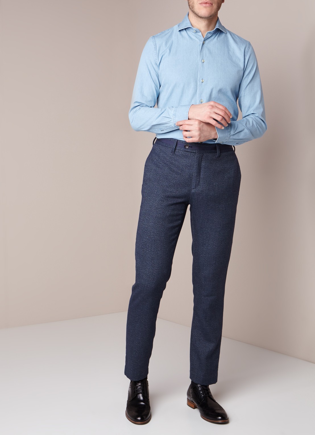 Profuomo Slim fit overhemd met denim look - voorkant 2 indigo