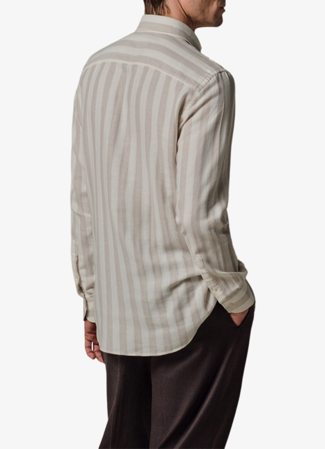Profuomo Slim fit overhemd met streepprint in linnenblend - achterkant 4 beige
