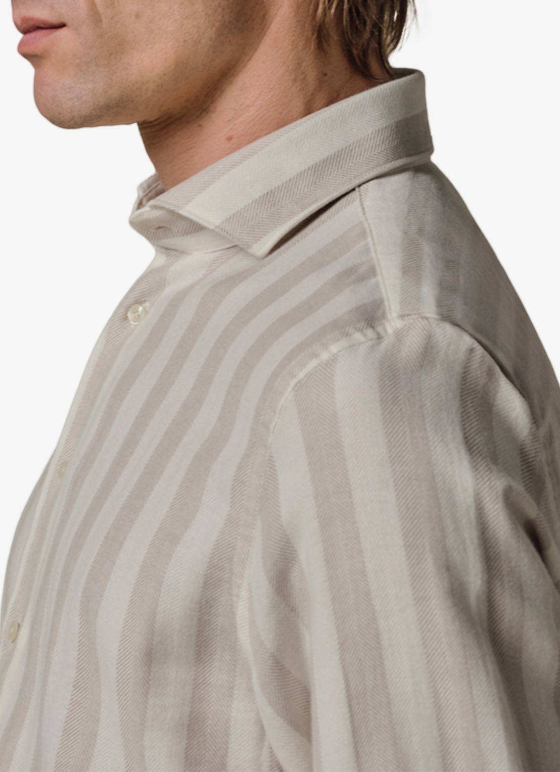 Profuomo Slim fit overhemd met streepprint in linnenblend - detail 2 beige