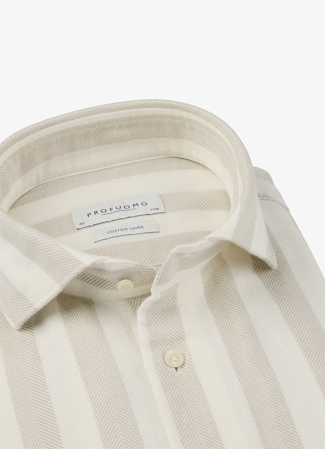 Profuomo Slim fit overhemd met streepprint in linnenblend - detail 3 beige