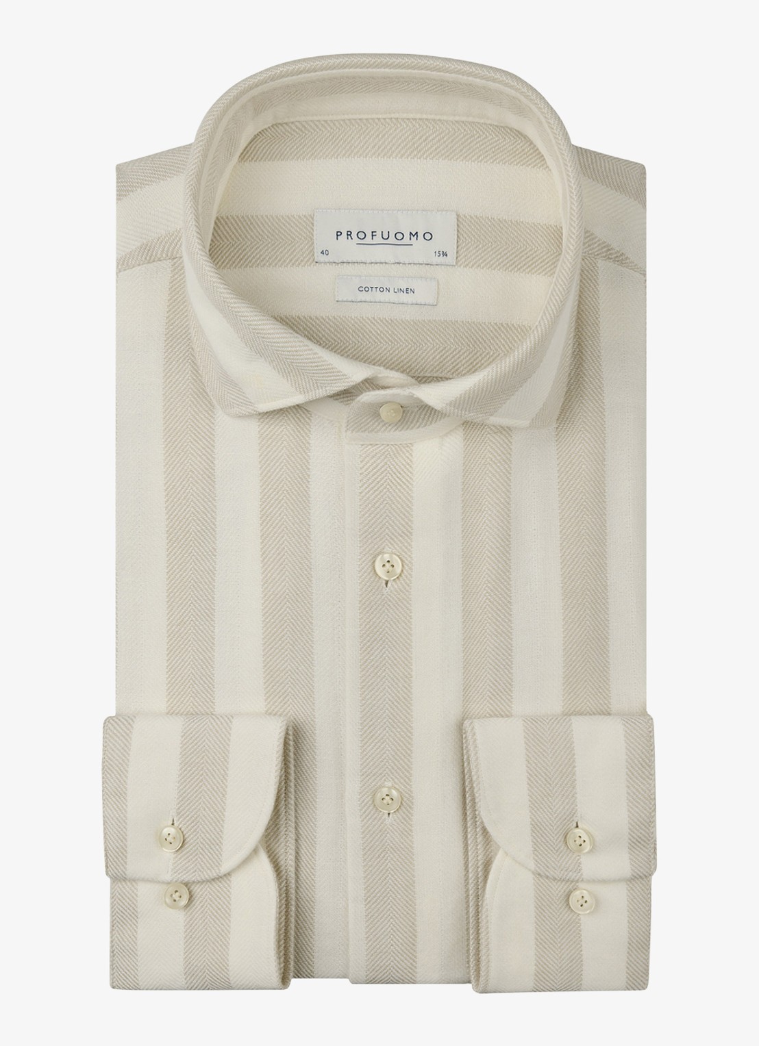 Profuomo Slim fit overhemd met streepprint in linnenblend - voorkant 5 beige