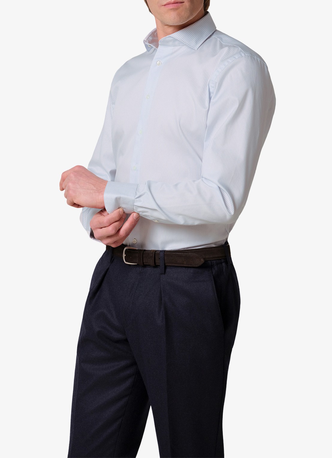 Profuomo Slim fit overhemd met streepprint - detail 4 lichtblauw
