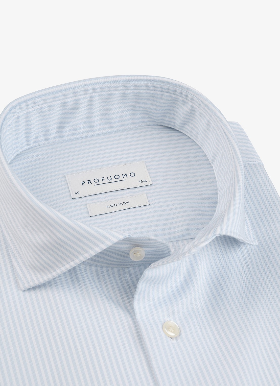 Profuomo Slim fit overhemd met streepprint - detail 5 lichtblauw