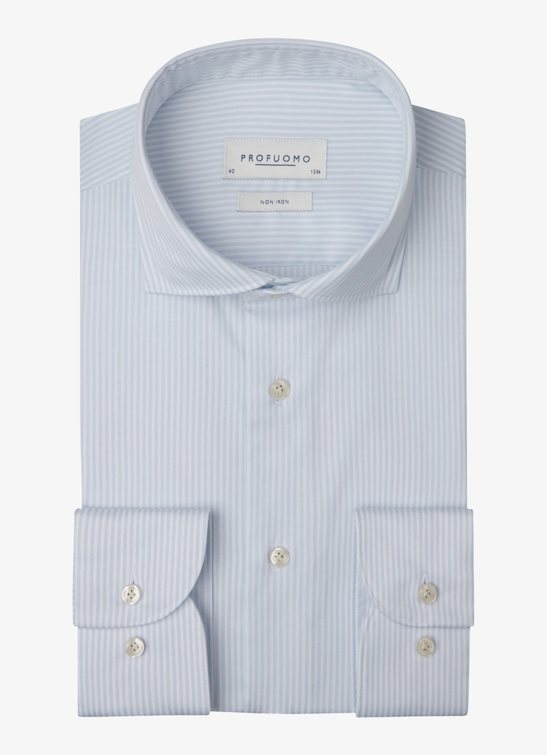 Profuomo Slim fit overhemd met streepprint - voorkant lichtblauw