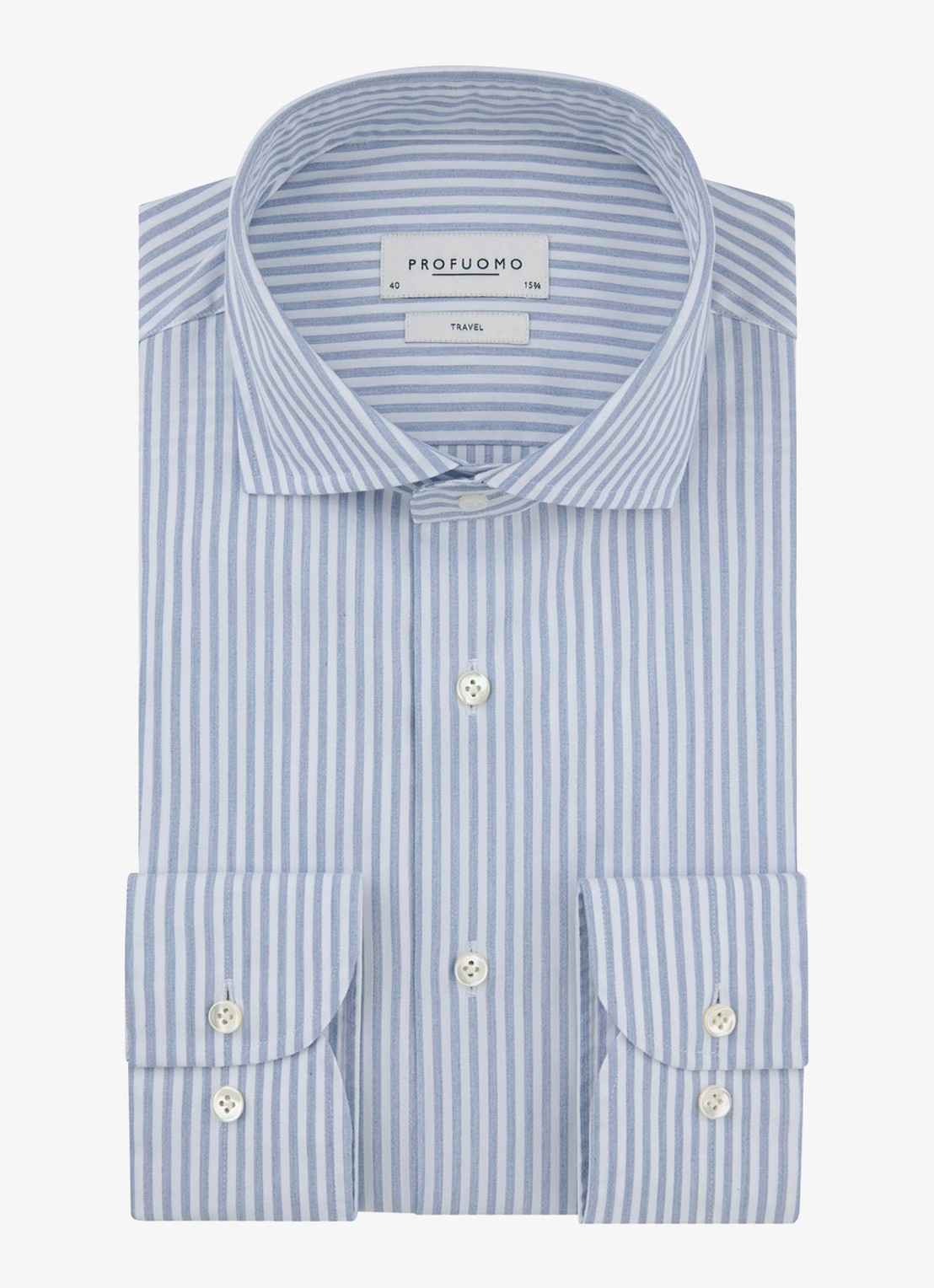 Profuomo Slim fit overhemd met streepprint - voorkant 2 blauw
