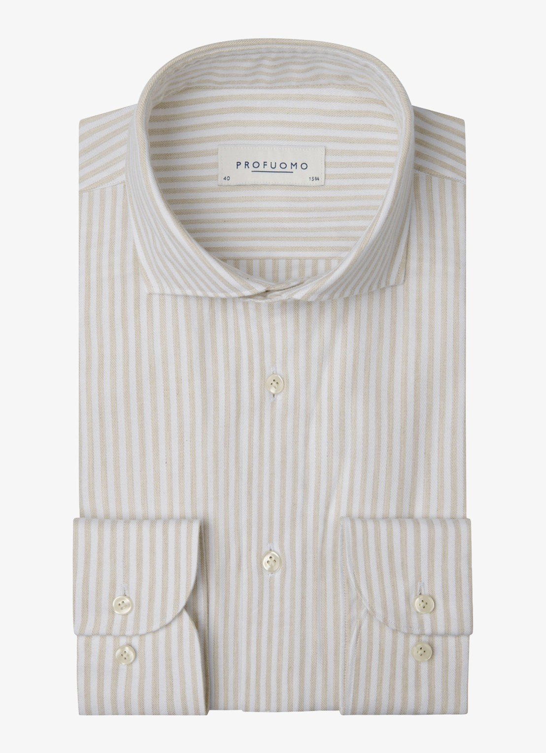 Profuomo Slim fit overhemd met streepprint - voorkant 2 beige