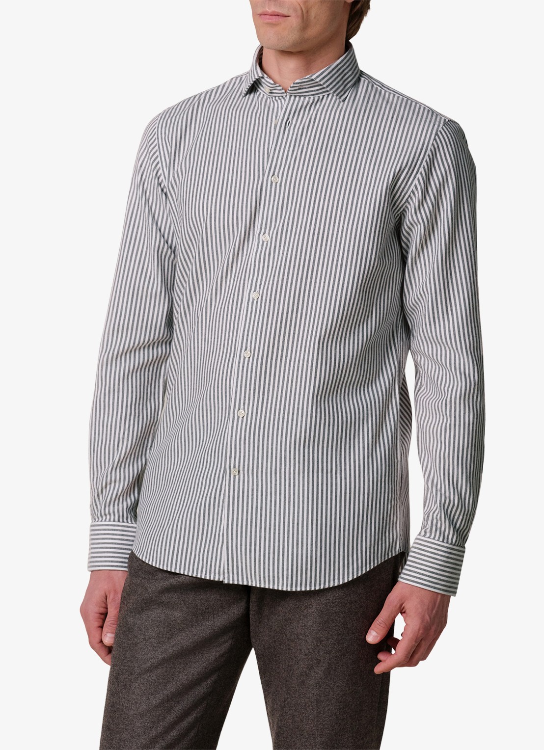 Profuomo Slim fit overhemd met streepprint - detail 4 bruin