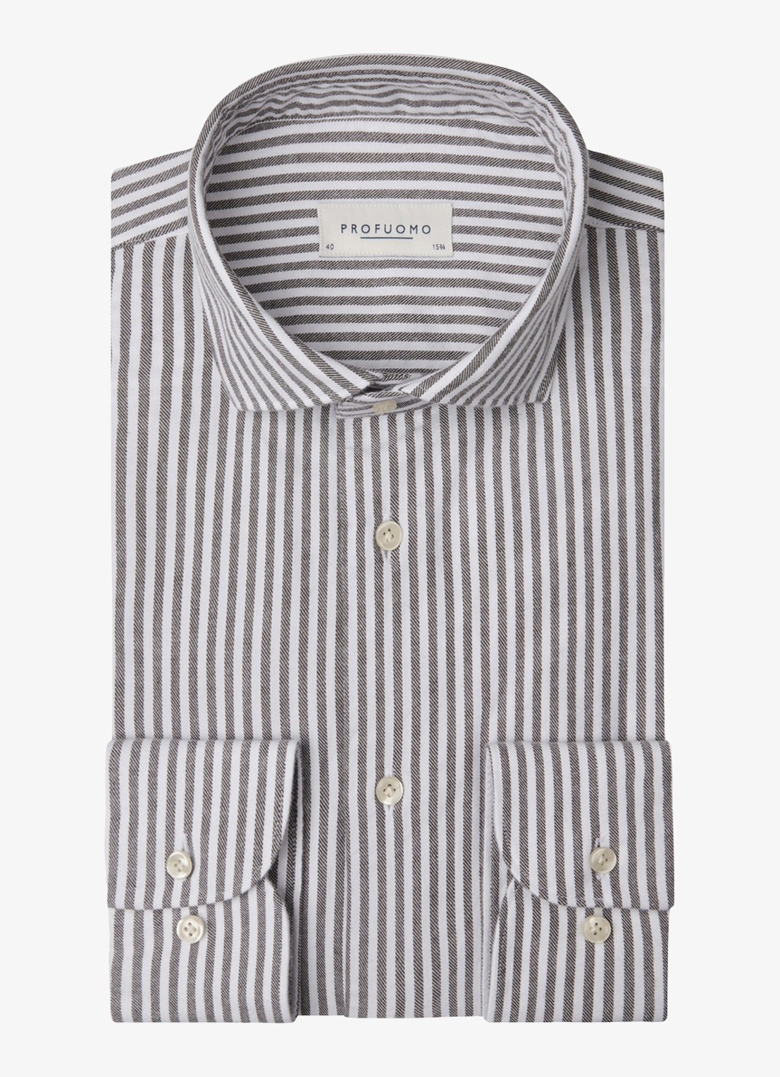 Profuomo Slim fit overhemd met streepprint - voorkant bruin