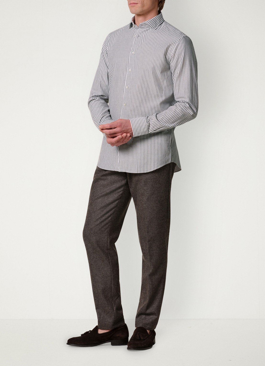Profuomo Slim fit overhemd met streepprint - voorkant 2 bruin