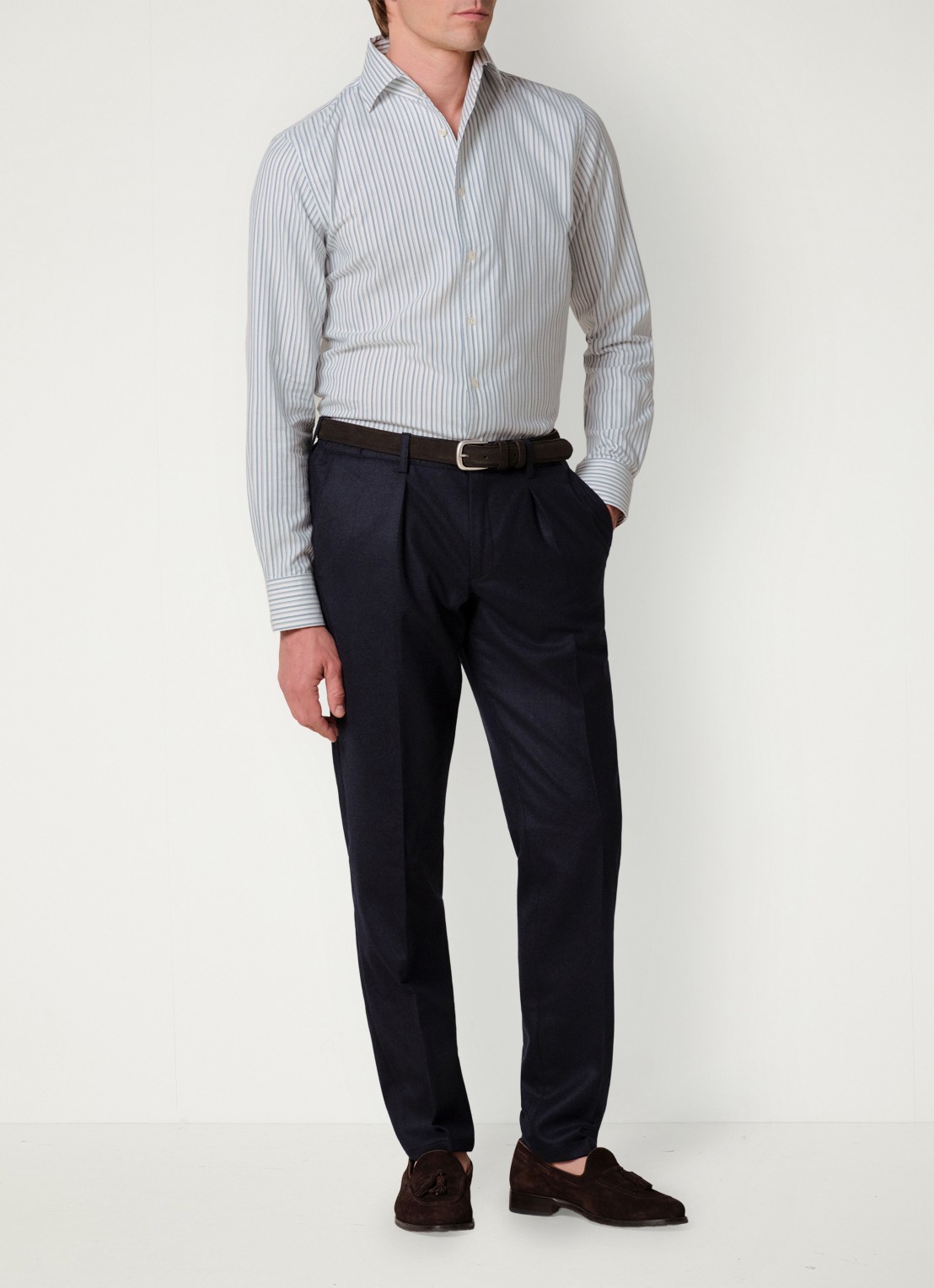Profuomo Slim fit overhemd met streepprint - voorkant 6 blauw