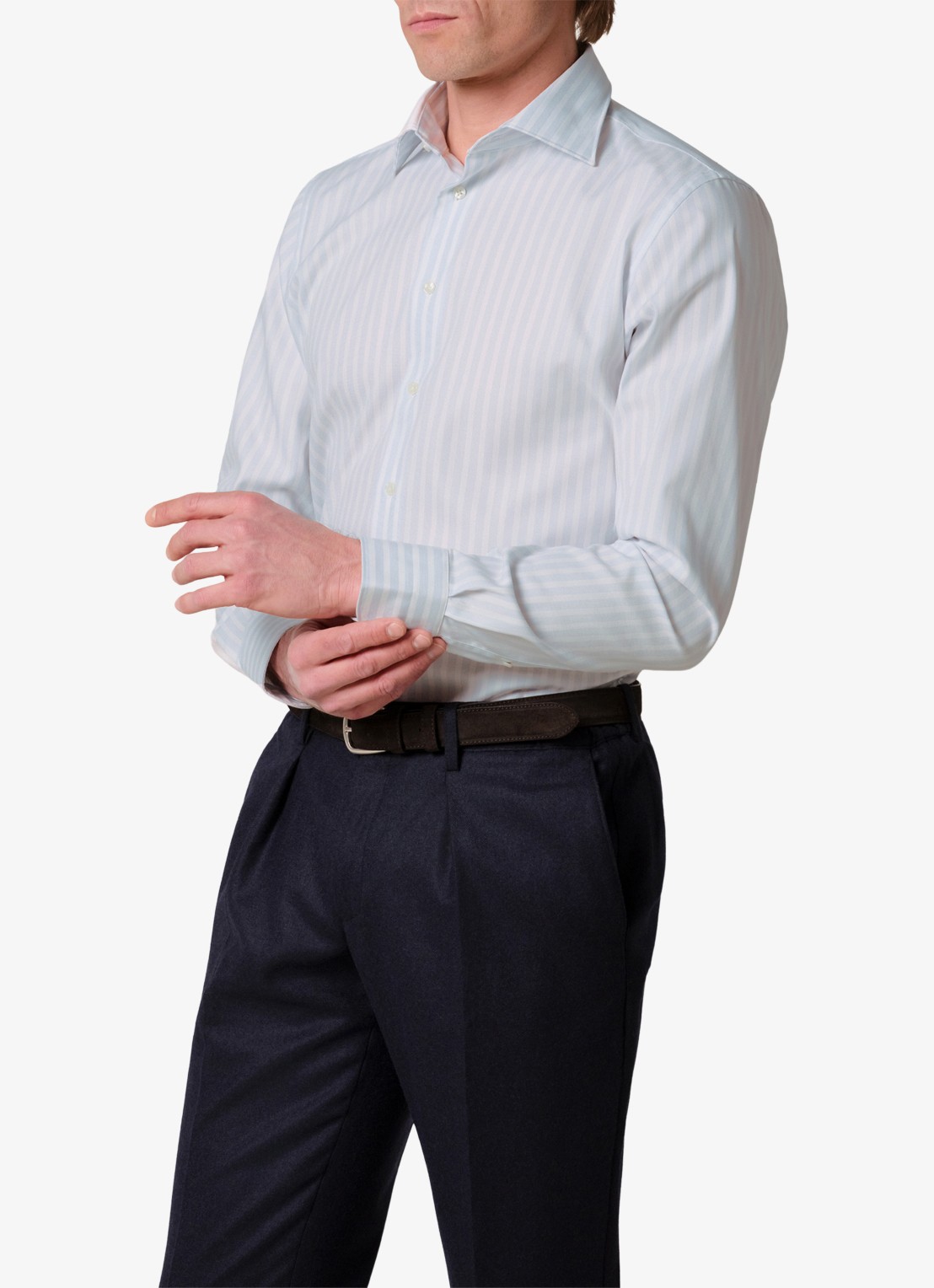 Profuomo Slim fit overhemd met streepprint - detail 4 lichtblauw