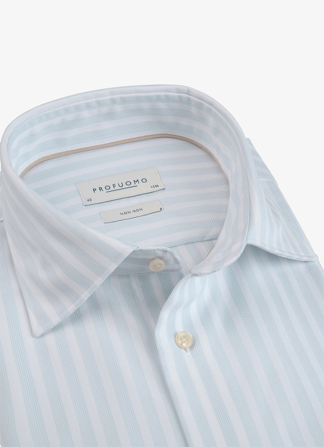 Profuomo Slim fit overhemd met streepprint - detail 5 lichtblauw
