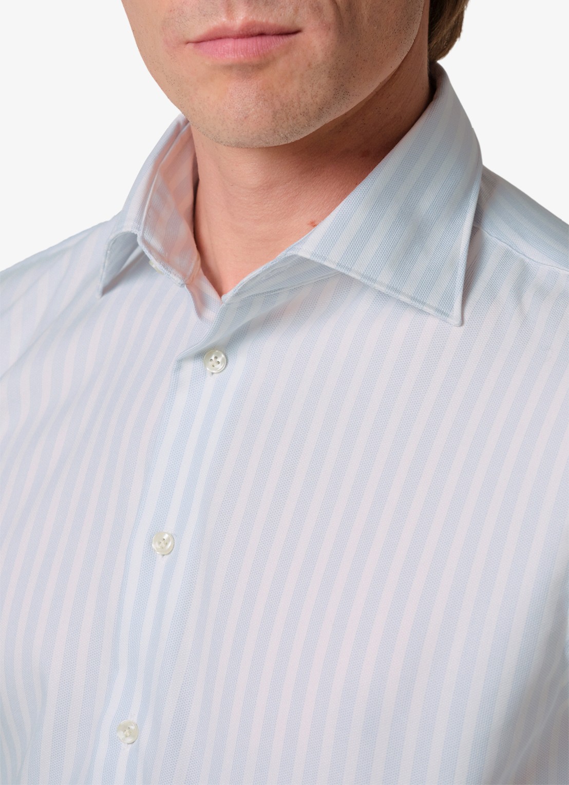Profuomo Slim fit overhemd met streepprint - detail 6 lichtblauw