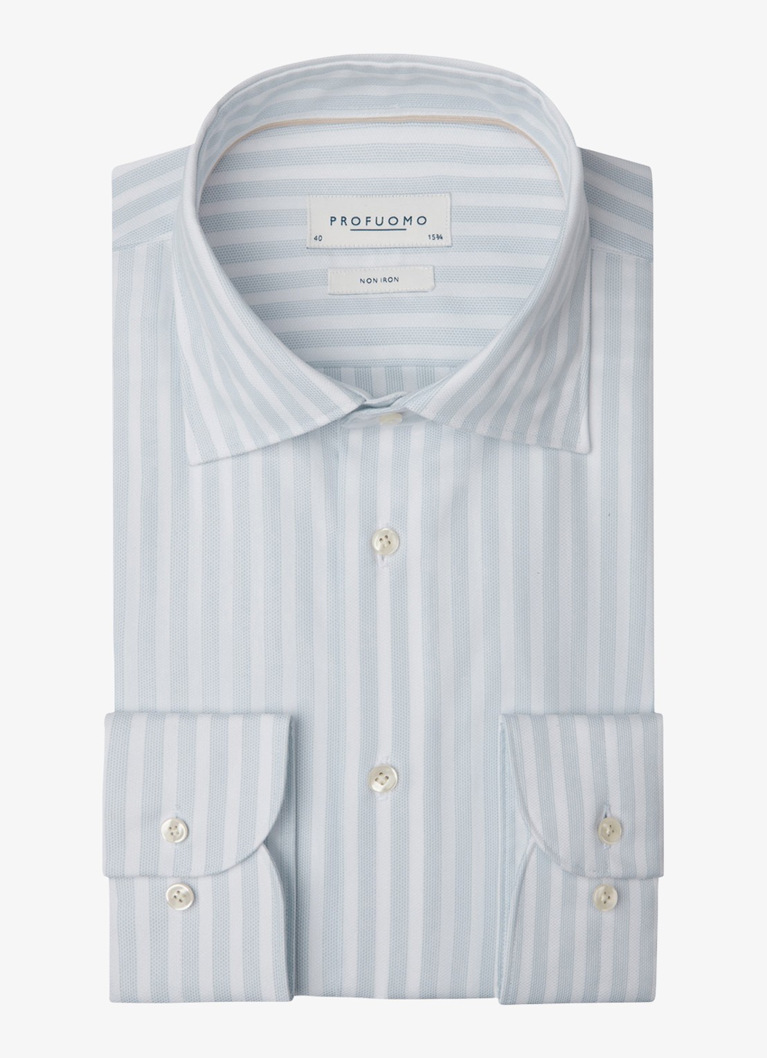 Profuomo Slim fit overhemd met streepprint - voorkant 2 lichtblauw