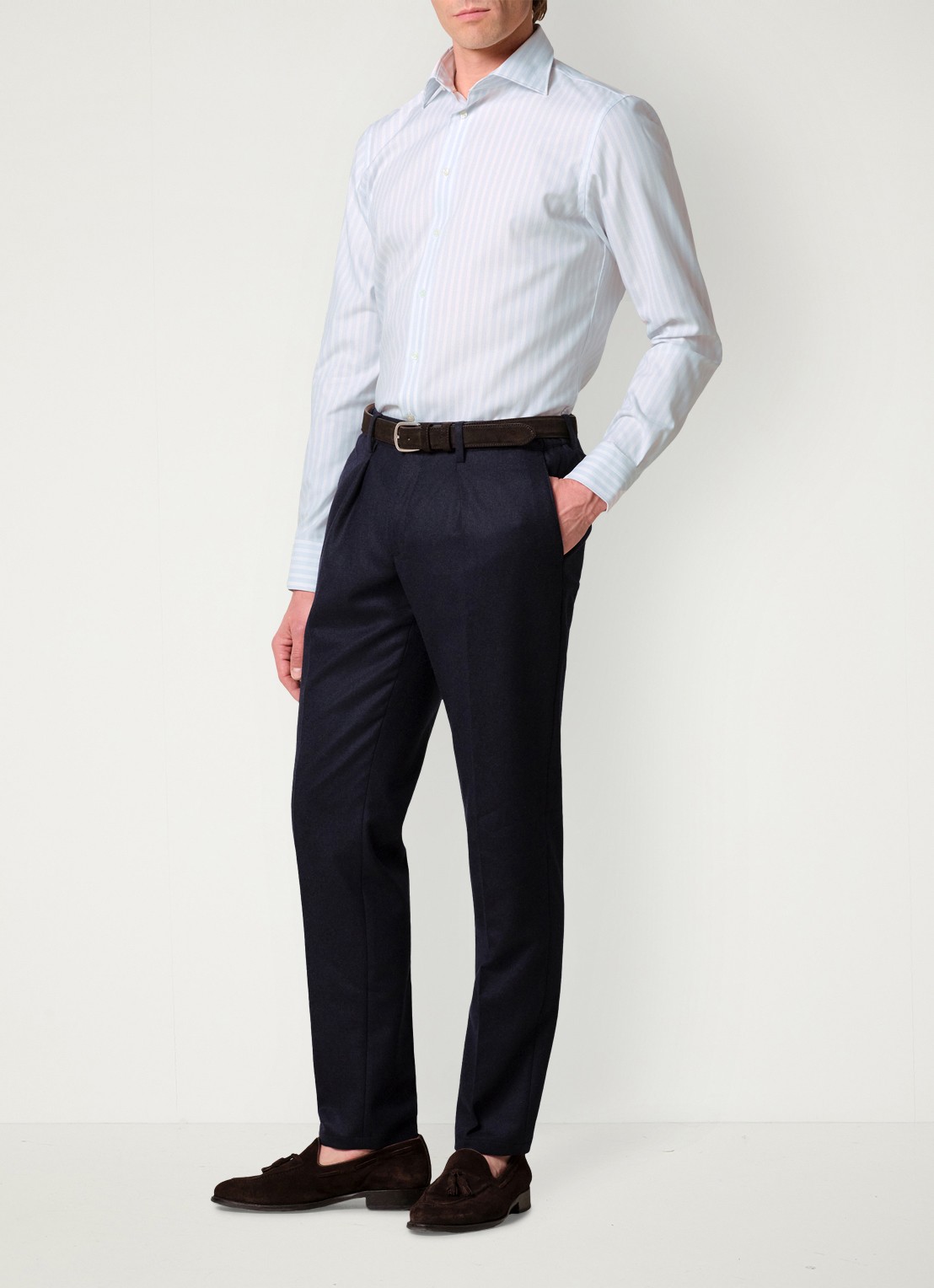 Profuomo Slim fit overhemd met streepprint - voorkant 3 lichtblauw