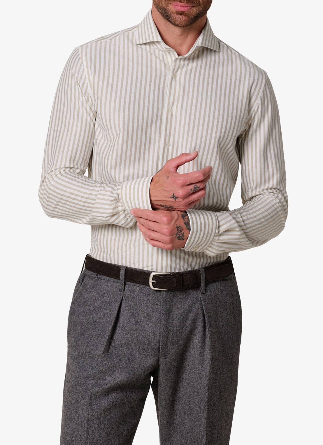 Profuomo Slim fit overhemd met streepprint - detail beige