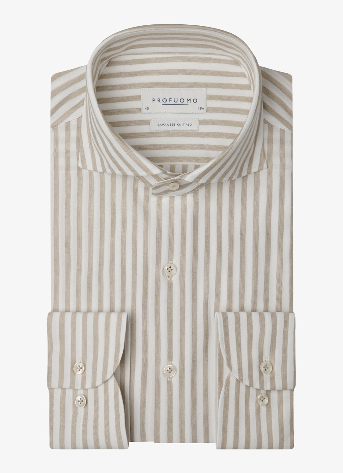 Profuomo Slim fit overhemd met streepprint - voorkant 5 beige