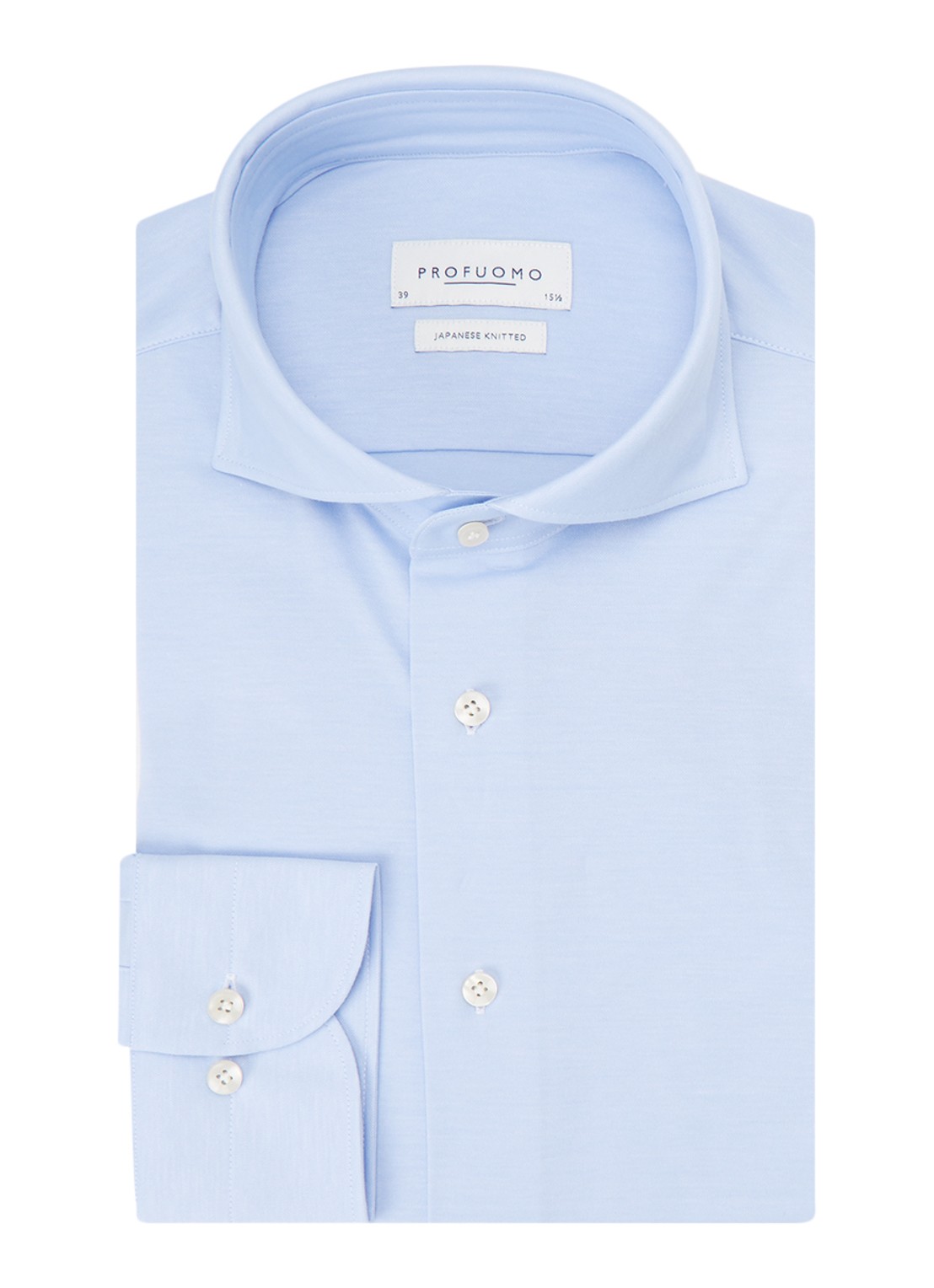Profuomo Slim fit overhemd met stretch - voorkant 2 lichtblauw