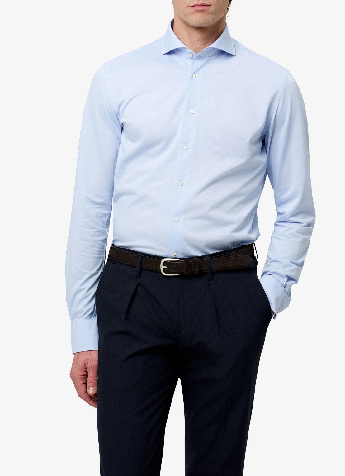 Profuomo Slim fit overhemd met stretch - detail 4 lichtblauw