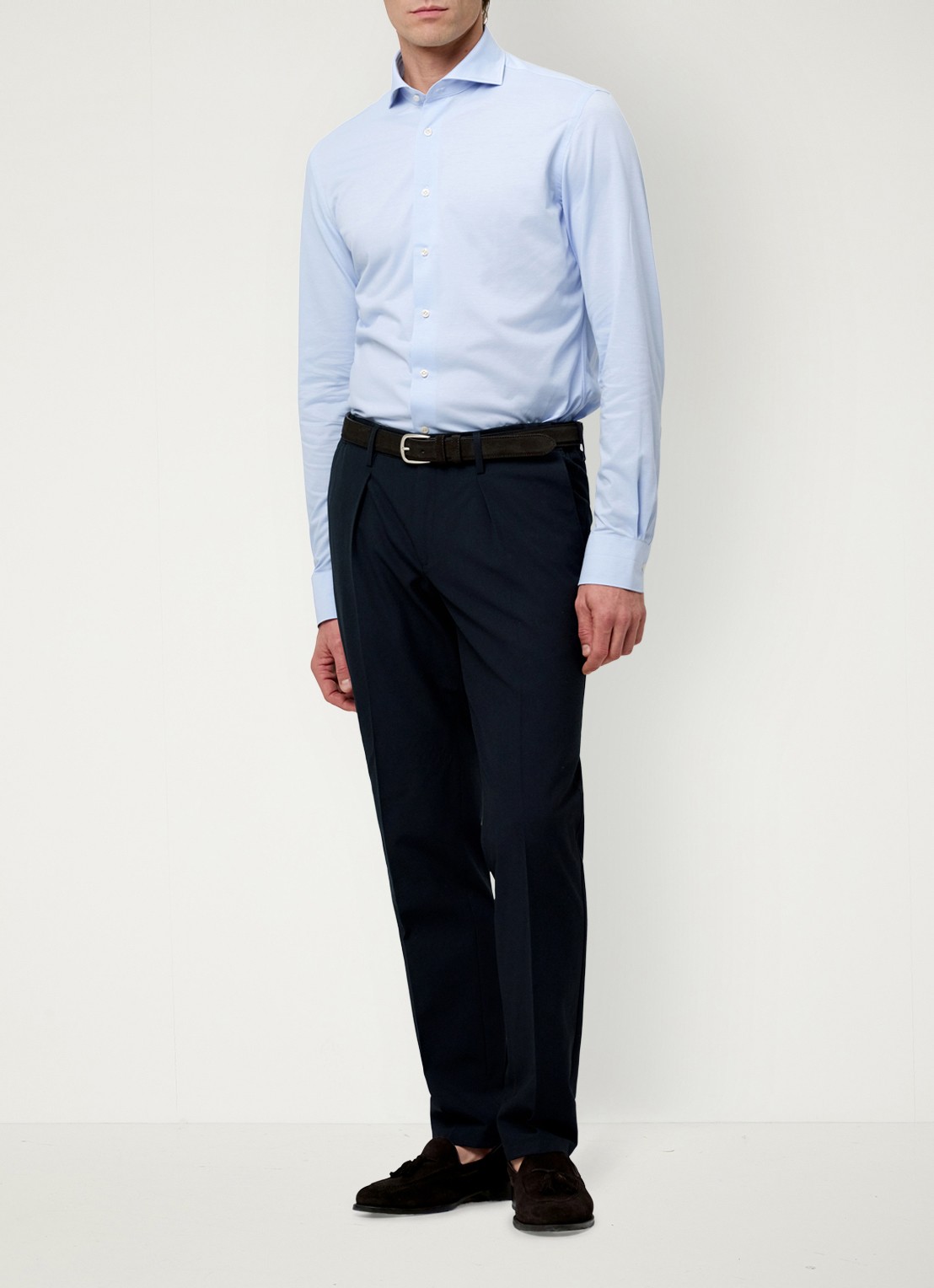 Profuomo Slim fit overhemd met stretch - voorkant 3 lichtblauw