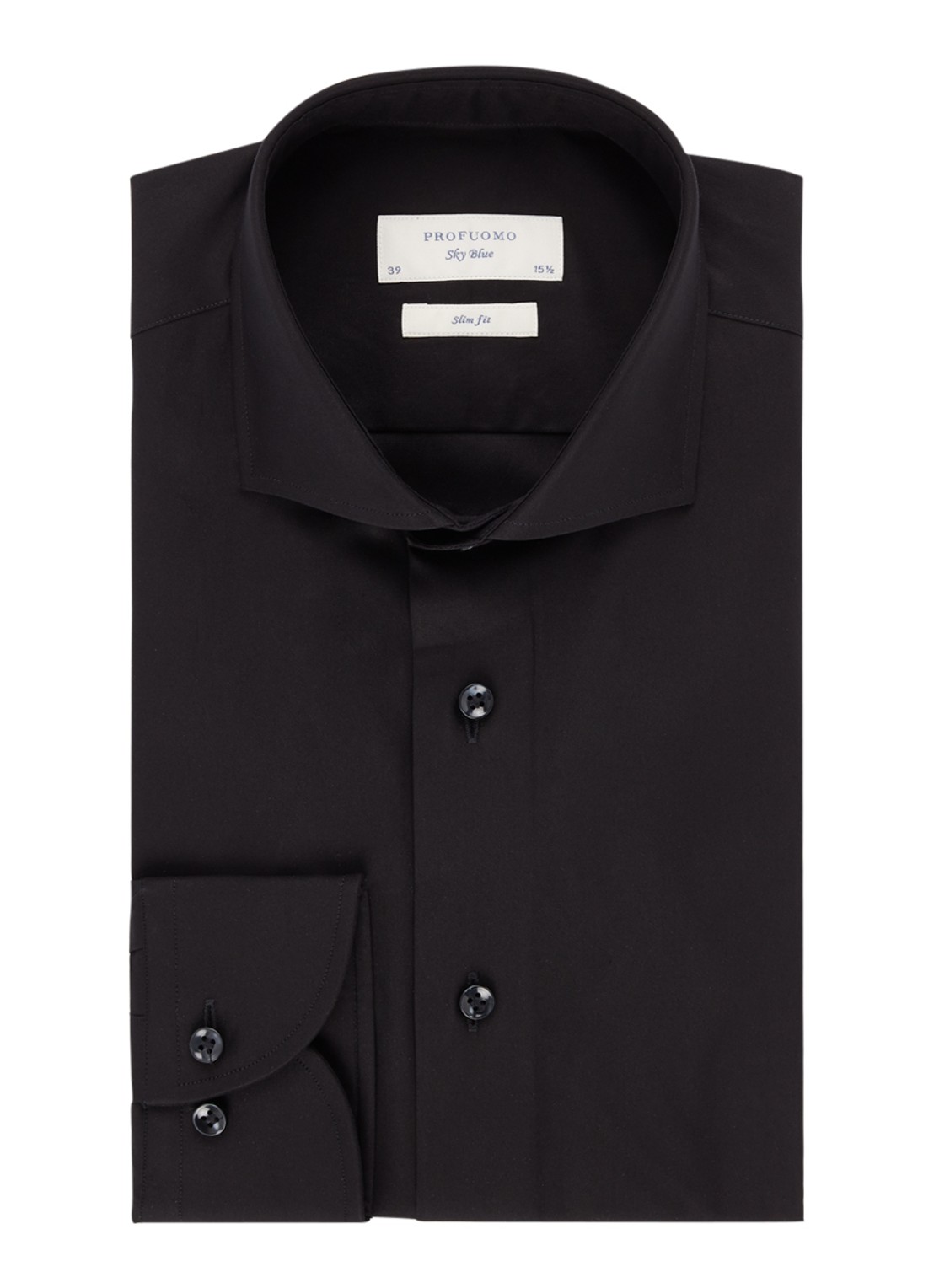 Profuomo Slim fit overhemd met wide spread-kraag - voorkant 2 zwart
