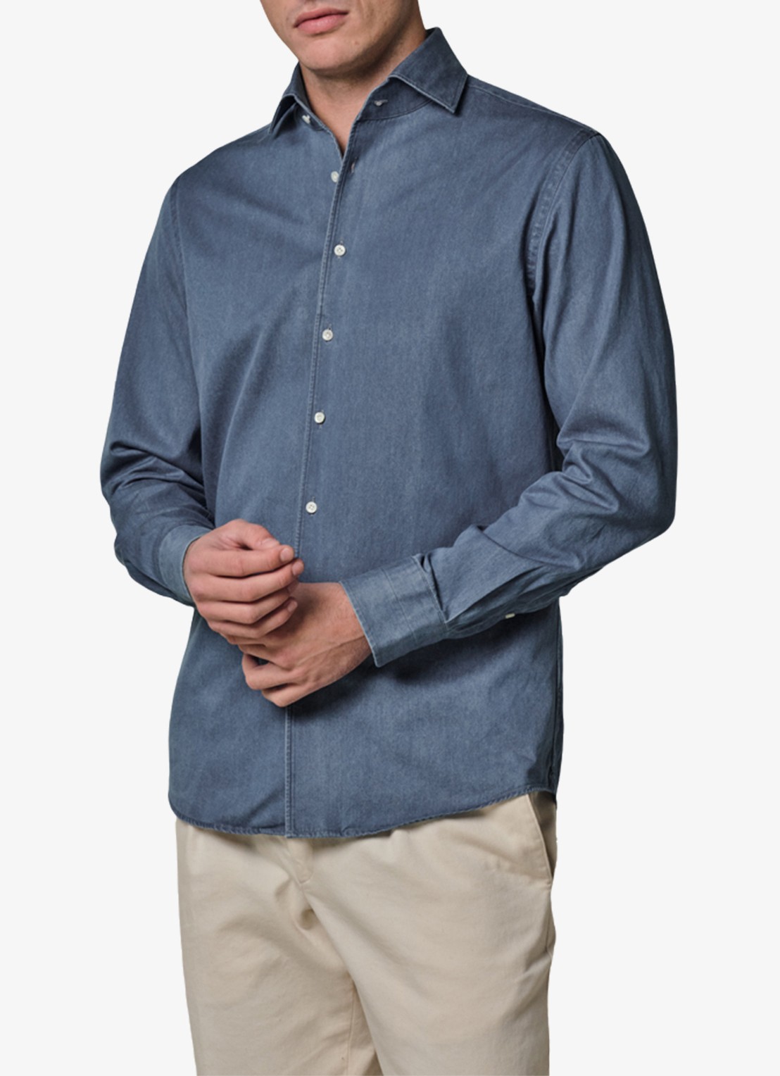 Profuomo Slim fit overhemd van denim - detail 2 indigo