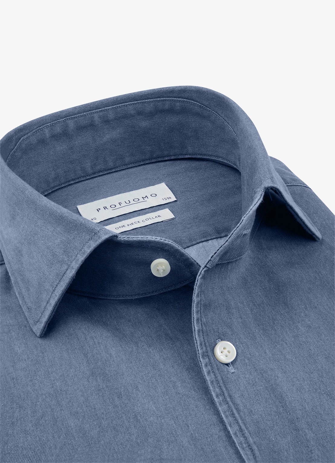 Profuomo Slim fit overhemd van denim - detail 3 indigo