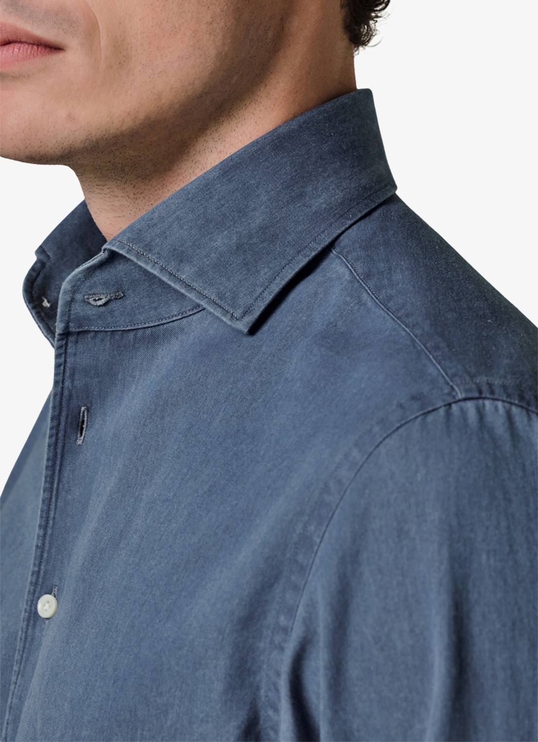 Profuomo Slim fit overhemd van denim - detail 4 indigo