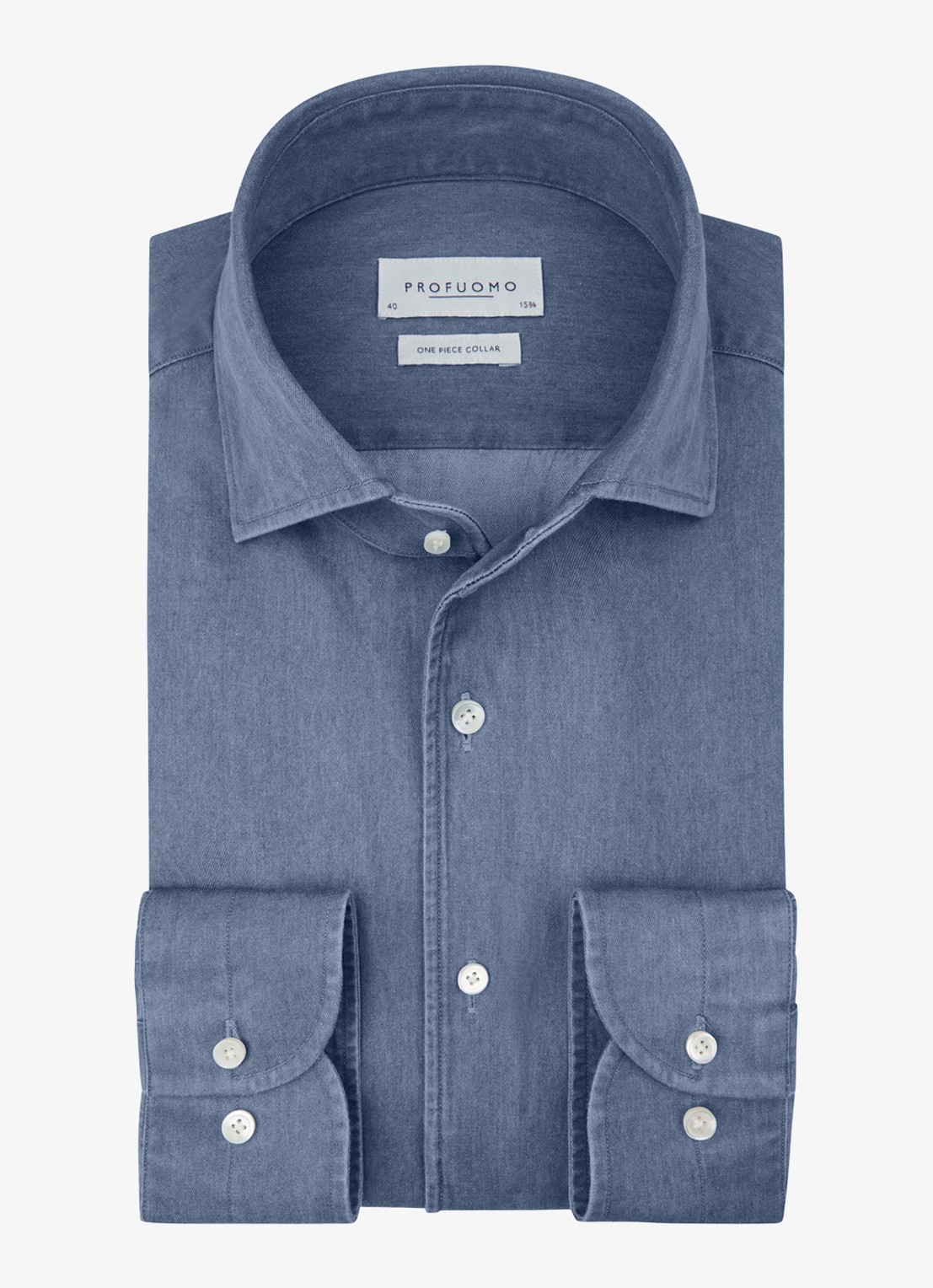 Profuomo Slim fit overhemd van denim - voorkant 5 indigo